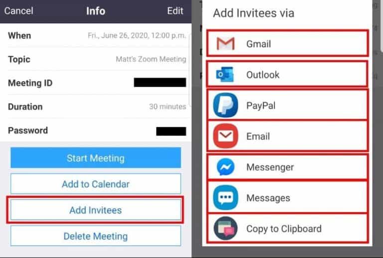 Scheduled meeting mobile app add invitees