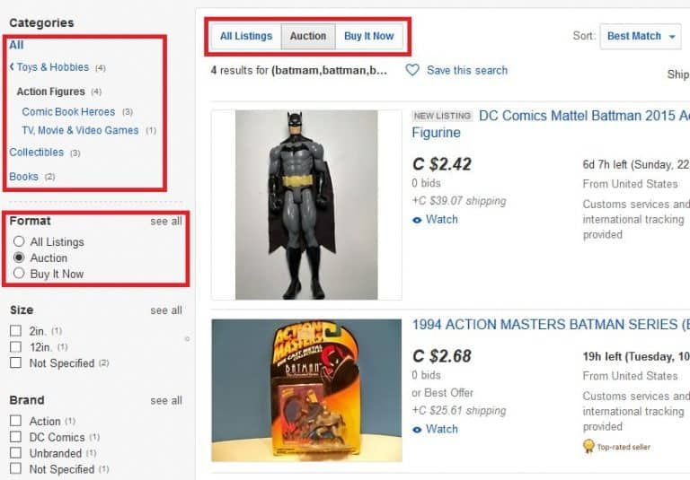 Limiting a spelling mistake search to auctions on action figures