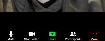 The advanced options menu on a mobile Zoom call