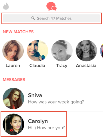 How to find and select a Tinder match to send a message to