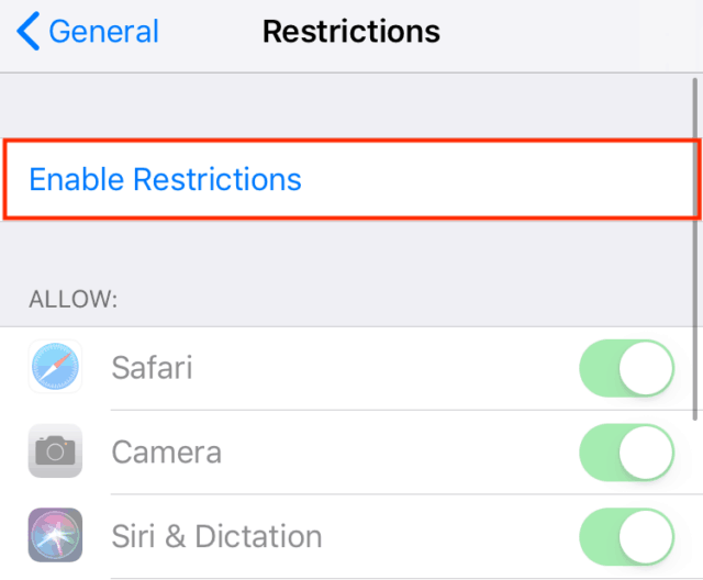 Enabling restrictions on your iOS device