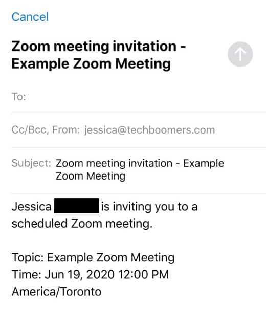 iOS meeting invitation email