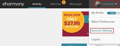 eHarmony account setting