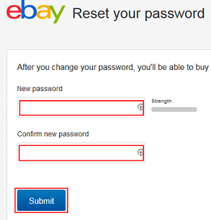 eBay new password form