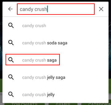 How to search for Candy Crush Saga in the app store