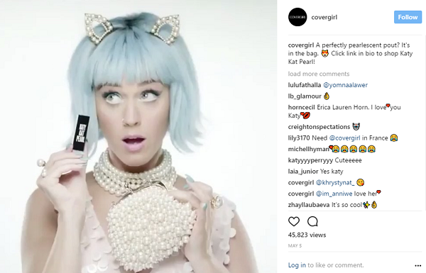 Katy Perry cover girl advertisement on social media