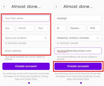 Badoo sign up form