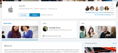 LinkedIn Company Page of Apple Consumer Electronics