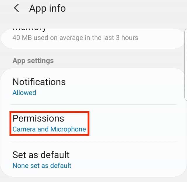 App Info Permissions on Android device