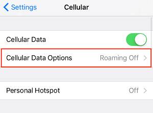 Cellular Data Options button