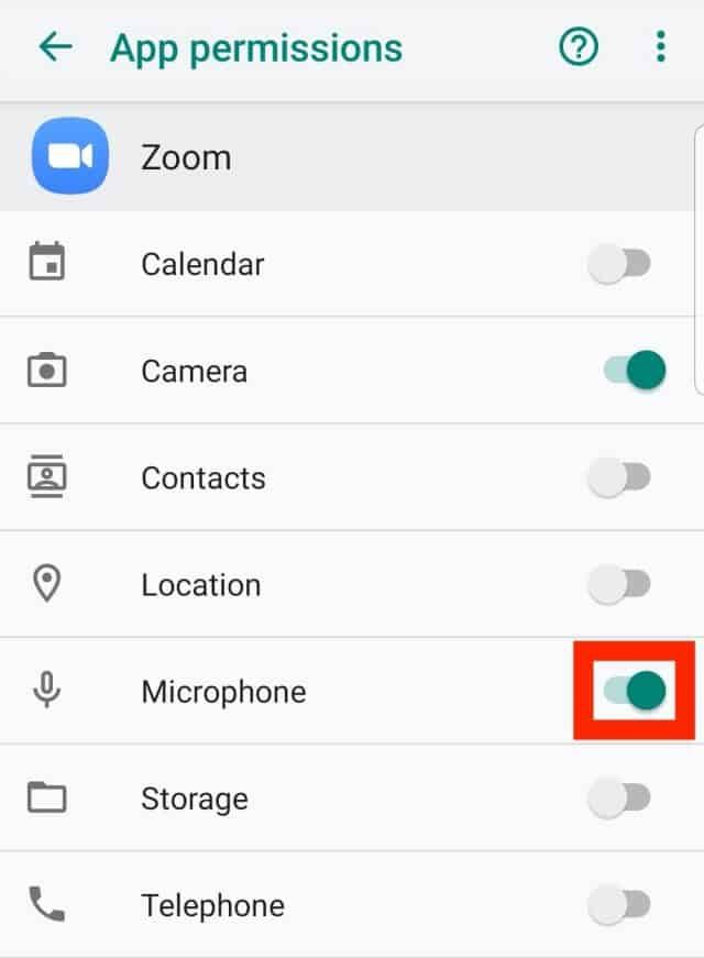 Microphone toggle under App Permissions on Android