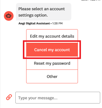 Ask Angi for help with canceling your account