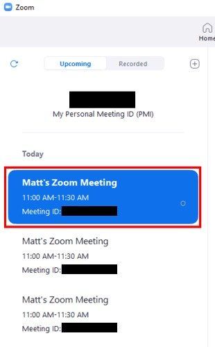 Desktop client Meetings screen showing meeting