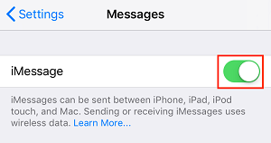 iMessage toggle