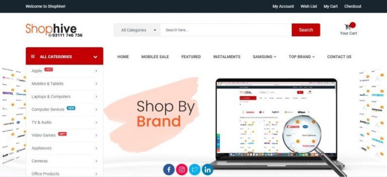 Shophive homepage