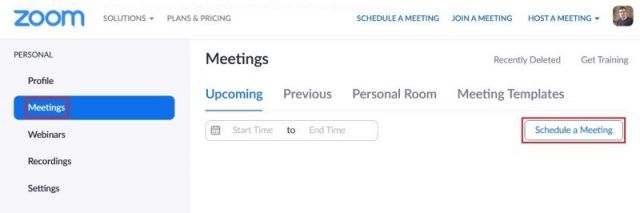 Scheduling a Zoom meeting from the web portal