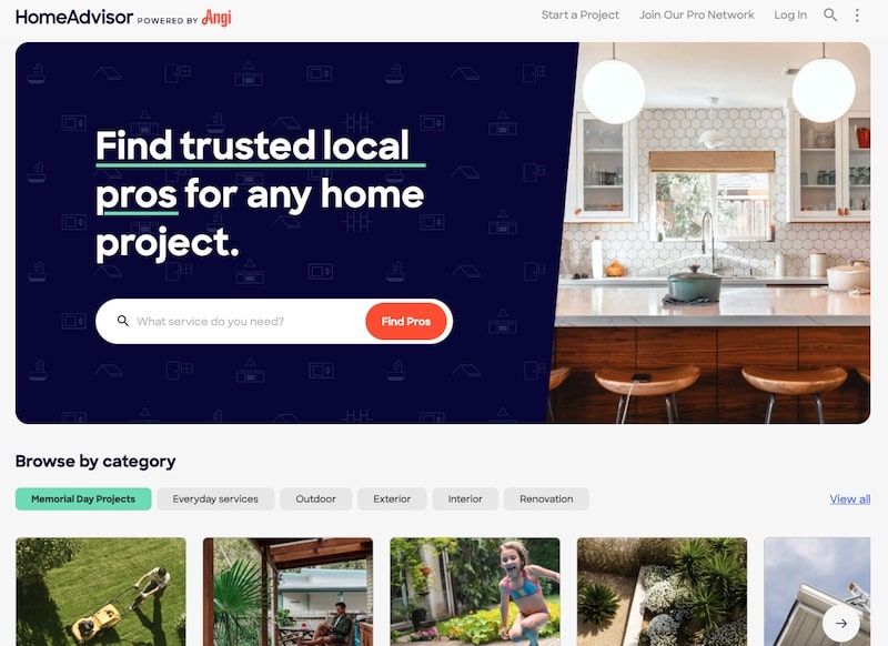 HomeAdvisor homepage