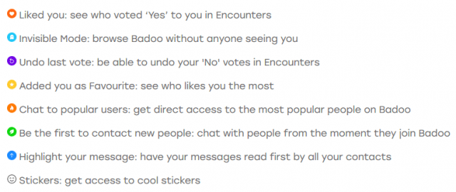 Extra features available with a Badoo Premium subscription