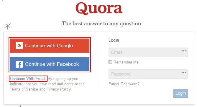 Some different methods for signing up for Quora