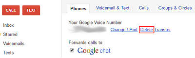 Delete number from Legacy Google Voice