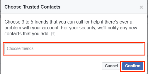 Enter and confirm the names of trusted contacts