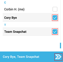 Choose recipients for your snap