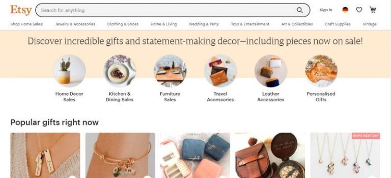 Etsy homepage