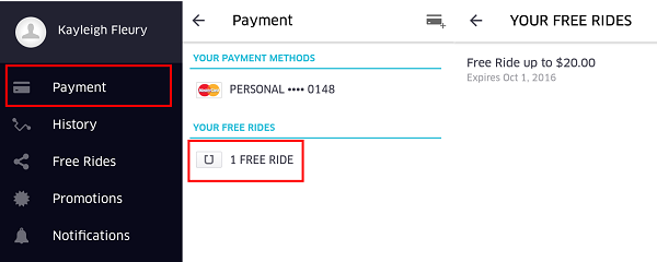 View your free rides by tapping Payment in the Uber app
