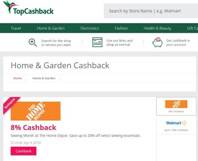 A screenshot of TopCashback.com