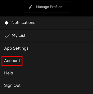 Netflix app account settings