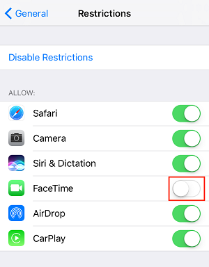 Restrict FaceTime switch