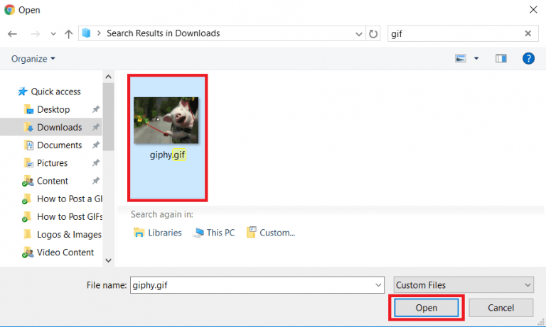 Find the GIF saved on your computer and upload it to Facebook