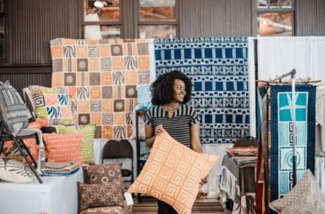 Woman with home furnishing items