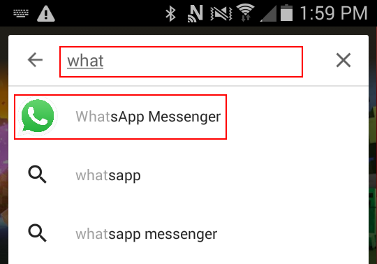 Searching the Google Play store for WhatsApp