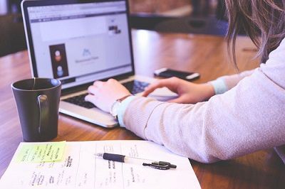 Person using a laptop for research