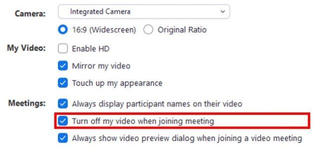 Turn off video when joining call setting button