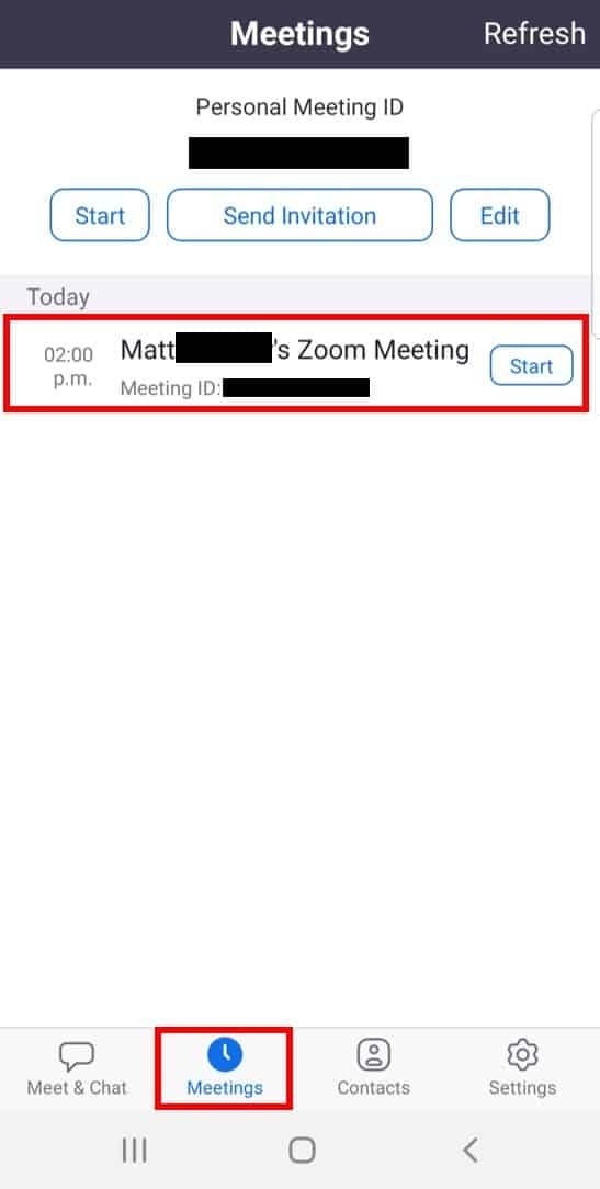 Mobile app meetings list