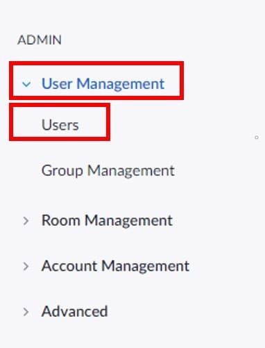 Zoom user management menu