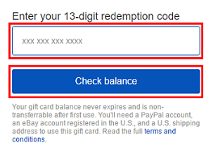 Gift card number redemption screen