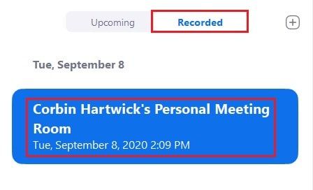 Selecting a recorded Zoom meeting to view in the desktop app