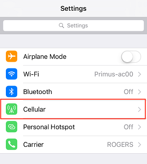 Cellular settings button