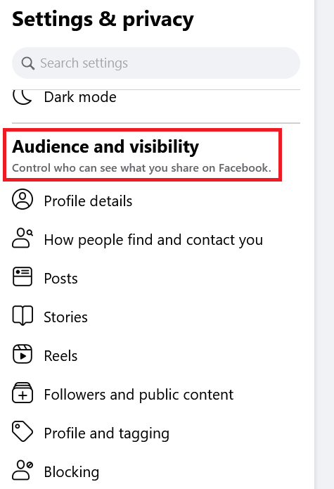Audience and visibility settings categories in Facebook