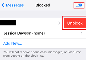 Unblock Contact button