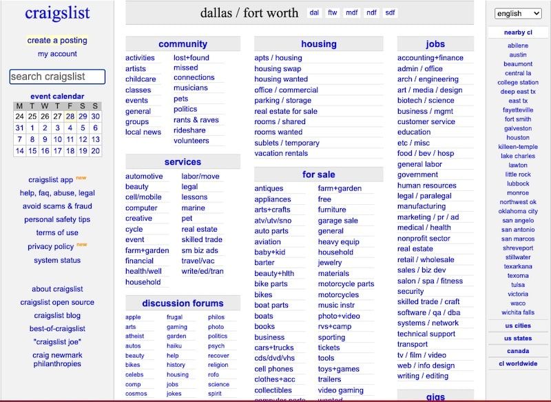 Craigslist homepage