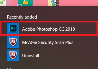 Opening the Adobe Photoshop program
