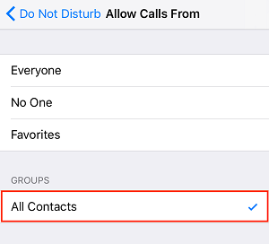 All Contacts button