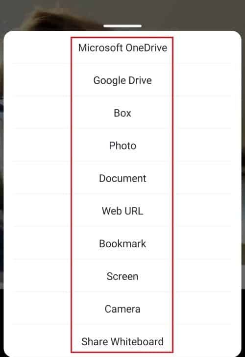 Selecting content to share on the Zoom Android app