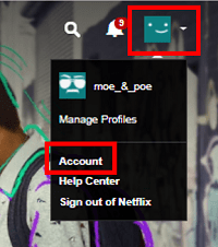 Account options menu