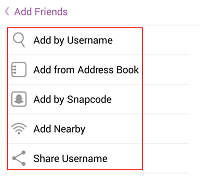 Choose method for adding friends to Snapchat