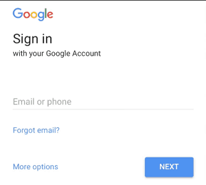 Google account sign in screen